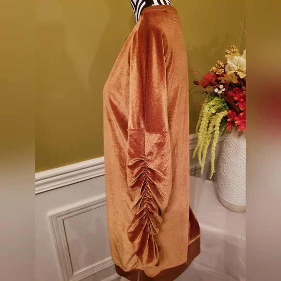 Woman's Long Sleeve Tunic Dress Oversized Velvet Casual Pullover Loose Fit - Picture 8 of 11